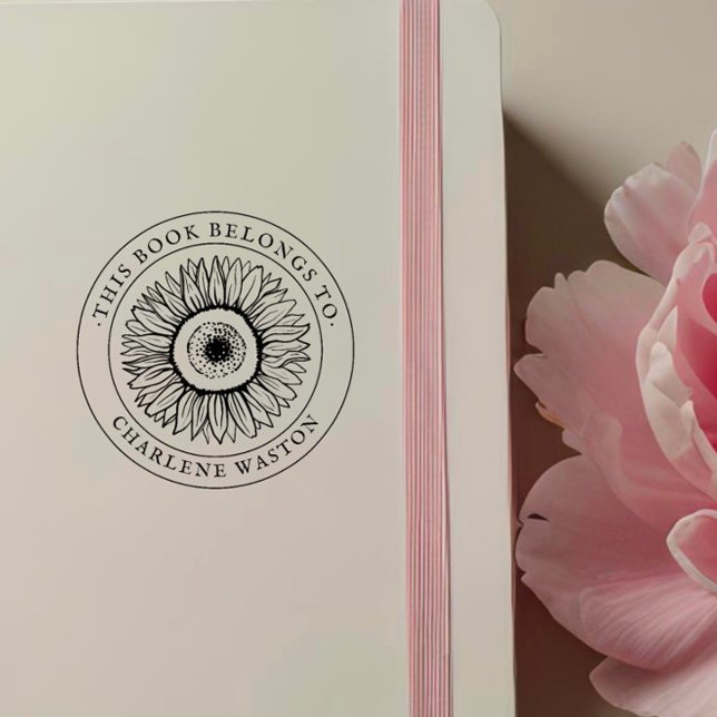 Stylish Vintage Sunflower Custom Book Rubber Stamp (Creator Uploaded)