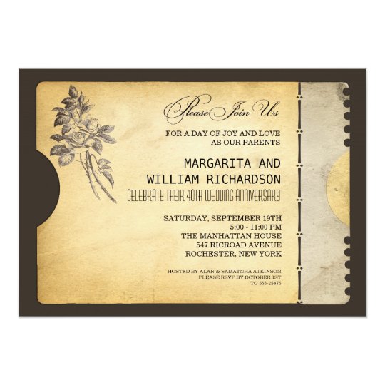 stylish vintage ticket wedding anniversary card