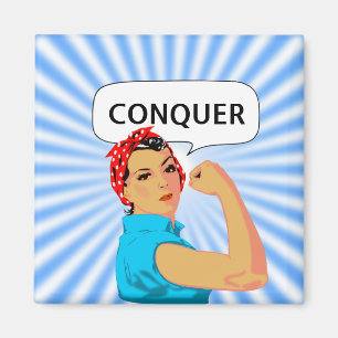 Stylish Vintage  Woman & Editable Conquer Text Magnet