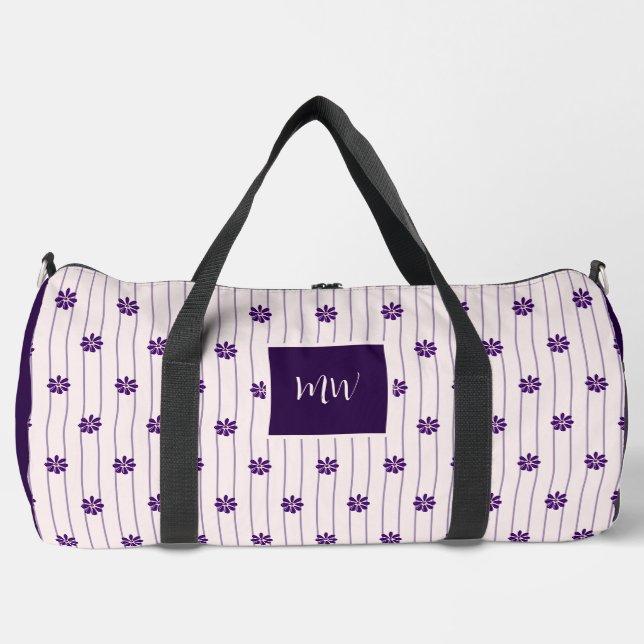 Stylish Violet & Blush Stripes - Purple Blooms Duffle Bag (Front)