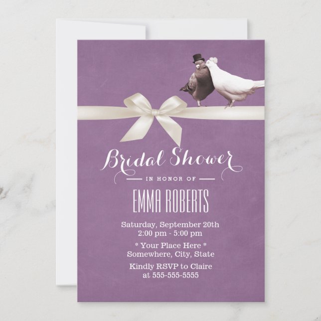 Stylish Violet Love Birds Bridal Shower Invitation (Front)