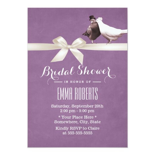 Stylish Violet Love Birds Bridal Shower Invitation