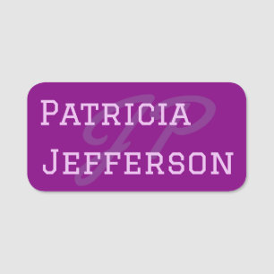 Stylish Violet Purple: Unique Monogram Calligraphy Name Tag