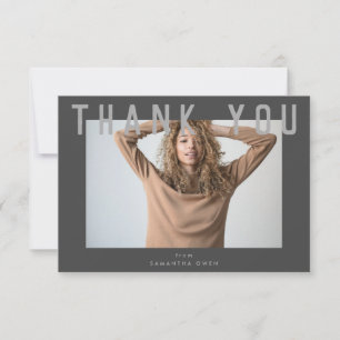 stylish voguish grey chic smart grad photo thank you card