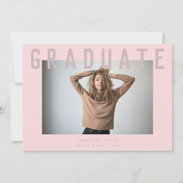 stylish voguish pink chic smart grad photo announcement (Front)