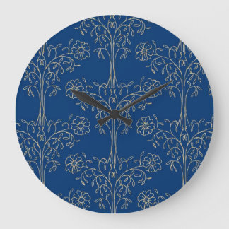 Stylish Wall Clock, Dark Blue, Gold-effect Pattern Large Clock