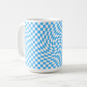 Stylish Warped Chequered Pattern Blue & White  Coffee Mug