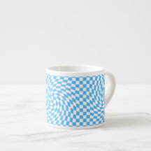 Stylish Warped Chequered Pattern Blue & White 