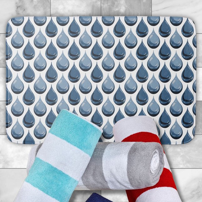Stylish Water Drops White and Blue Bath Mat (Creator Uploaded)
