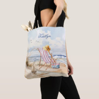 Stylish Watercolor Beach Monogram Name 