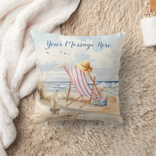 Stylish Watercolor Beach Ocean Sand Personalise Cushion