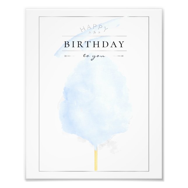 Stylish Watercolor Blue Cotton Candy Birthday Photo Print (Front)