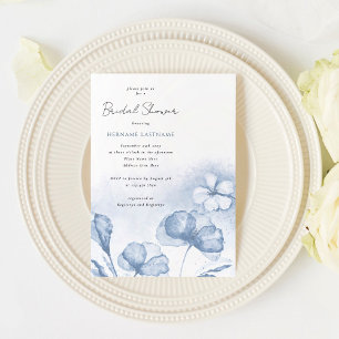 Stylish Watercolor Blue Floral Bridal Shower Invitation