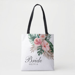 Stylish Watercolor Boho Tropical Bride Tote Bag