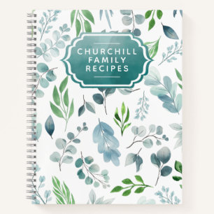 Stylish Watercolor Botanical Personalised Recipe Notebook