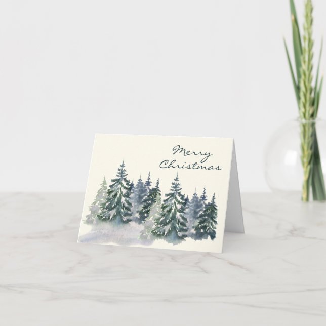 Stylish Watercolor Christmas Tree Forest Green Holiday Card (Front)