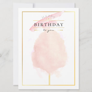 Stylish Watercolor Cotton Candy Birthday Postcard