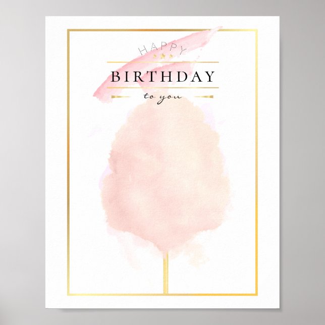 Stylish Watercolor Cotton Candy Birthday Poster (Front)