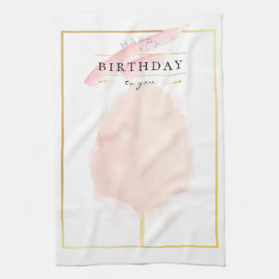 Stylish Watercolor Cotton Candy Birthday Tea Towel