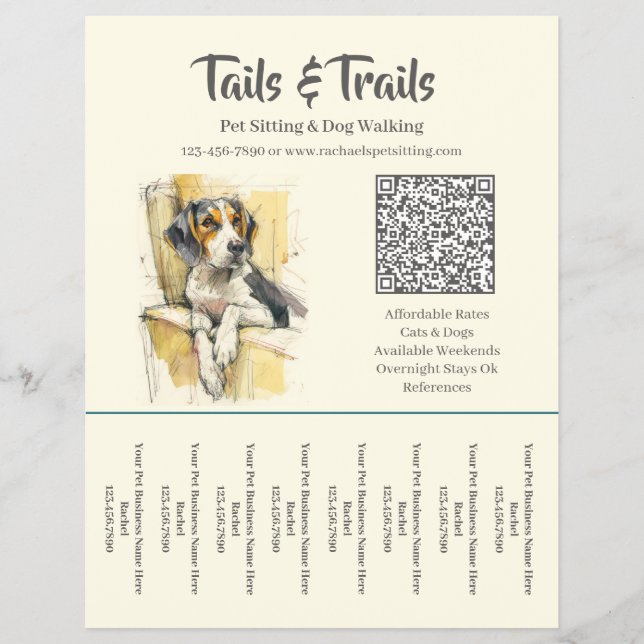 Stylish Watercolor Dog Walker Tear Sheet (Front)