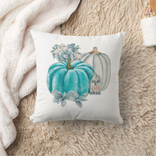 Stylish Watercolor Fall Pumpkins Blue Pink Autumn Cushion