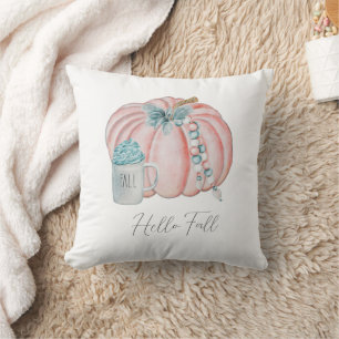 Stylish Watercolor Fall Pumpkins Blue Pink Autumn Cushion