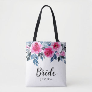 Stylish Watercolor Floral Bride Tote Bag