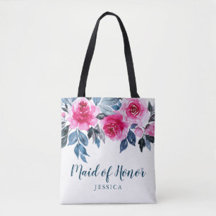 Stylish Watercolor Floral Maid Of Honour Tote Bag