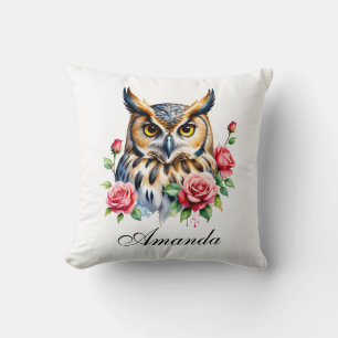Stylish Watercolor Floral Owl Cushion