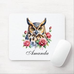 Stylish Watercolor Floral Owl Mouse Mat