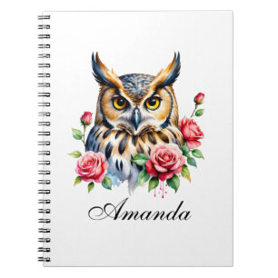 Stylish Watercolor Floral Owl Notebook