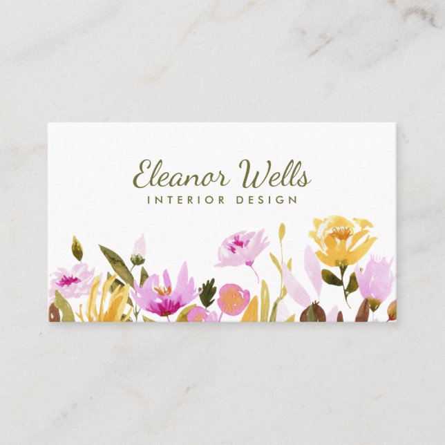 Stylish Watercolor Floral Personalised  Business Card (Front)