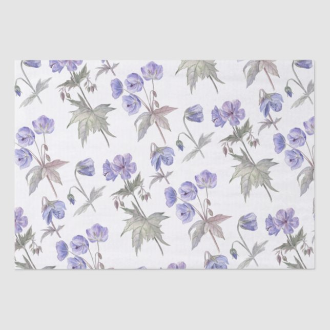 Stylish Watercolor Floral Purple Violet Flowers Tissue Paper (Front)