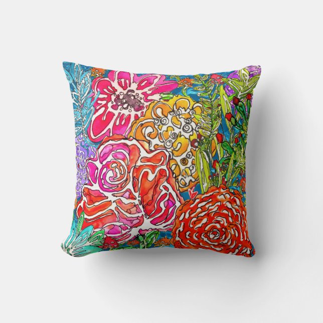 Stylish Watercolor Flower Collage Pillow (Front)