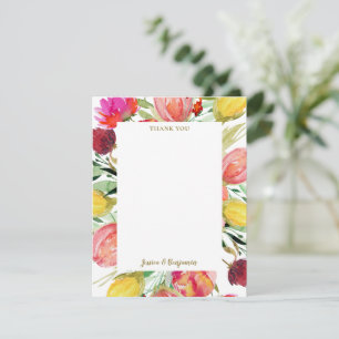 Stylish Watercolor Garden Floral Wedding Custom Thank You Card