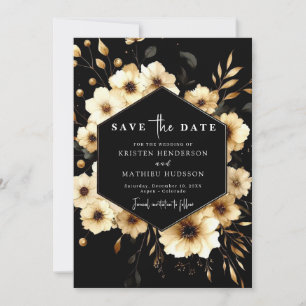 Stylish Watercolor Gold and Black Wedding Save The Date