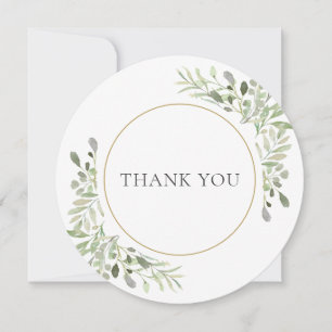 Stylish Watercolor Greenery Circular Thank You Card