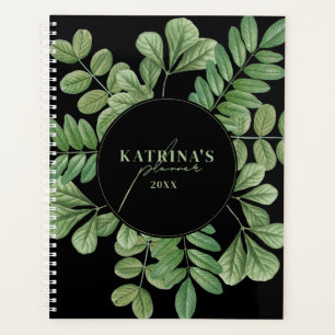 Stylish Watercolor Greenery on Black Planner