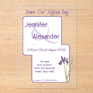 Stylish Watercolor Iris Purple Acrylic Wedding  Invitations