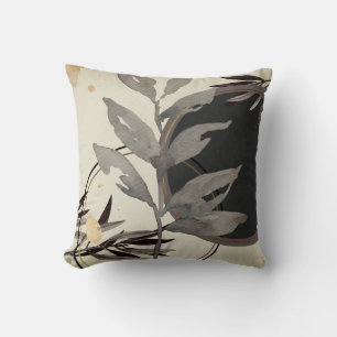 Stylish Watercolor Leaves   Black & Cream Cushion