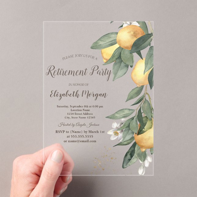 Stylish Watercolor Lemons  Acrylic Invitations (Insitu (Handheld))