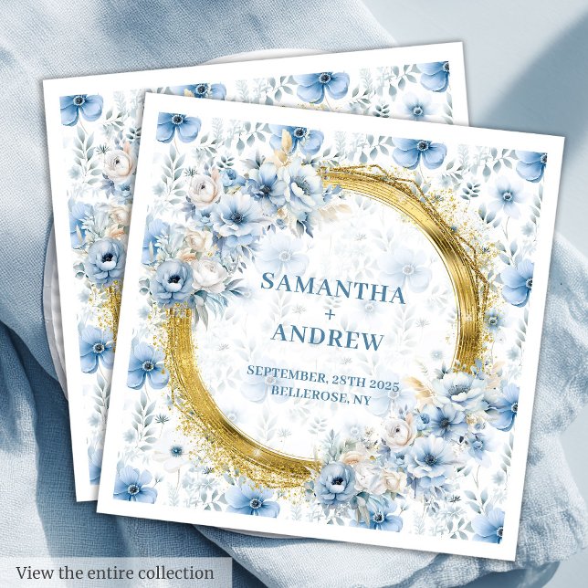 Stylish Watercolor Light Blue Gold Accent Wedding  Napkin (Stylish Watercolor Light Blue Gold Accent Wedding Paper Dinner Napkins)