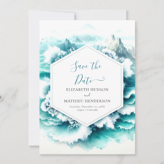 Stylish Watercolor Nautical Wedding Save The Date (Front)