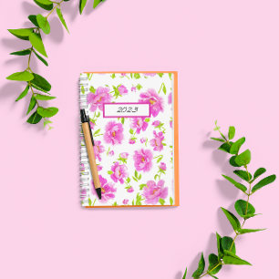 Stylish Watercolor Peonies Pink Floral Planner