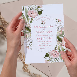 stylish watercolor pink floral garden wedding arch invitation