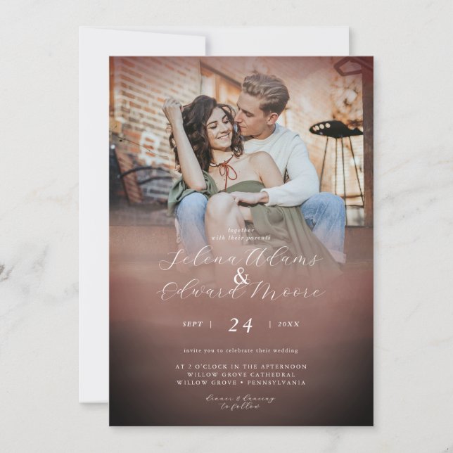 Stylish Watercolor Rose Gold Photo Wedding Invitation (Front)