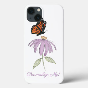 Stylish Watercolor Simple Purple Floral Butterfly iPhone 13 Case