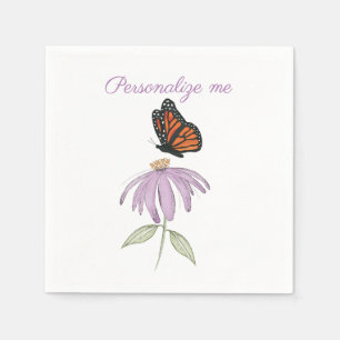 Stylish Watercolor Simple Purple Floral Butterfly Napkin