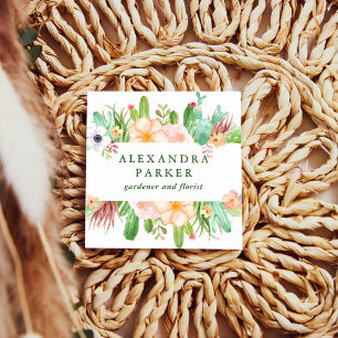 Stylish Watercolor Succulent Flowers Square Business Card