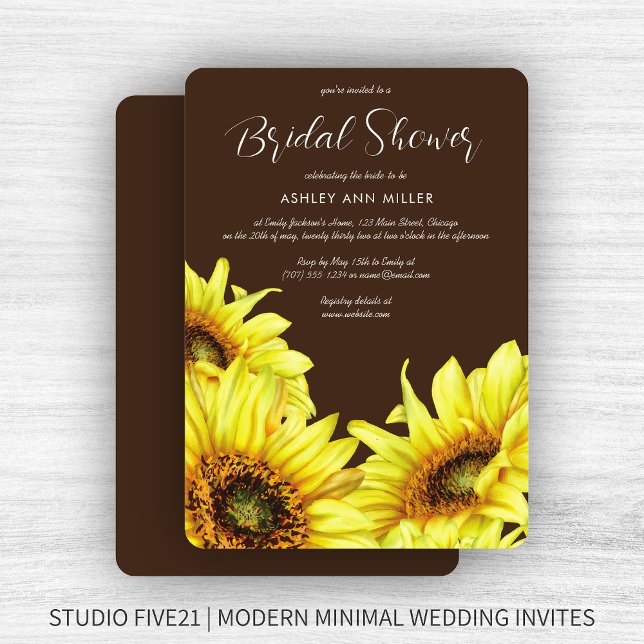 Stylish Watercolor Sunflower Brown Wedding Shower Invitation (Creator Uploaded)